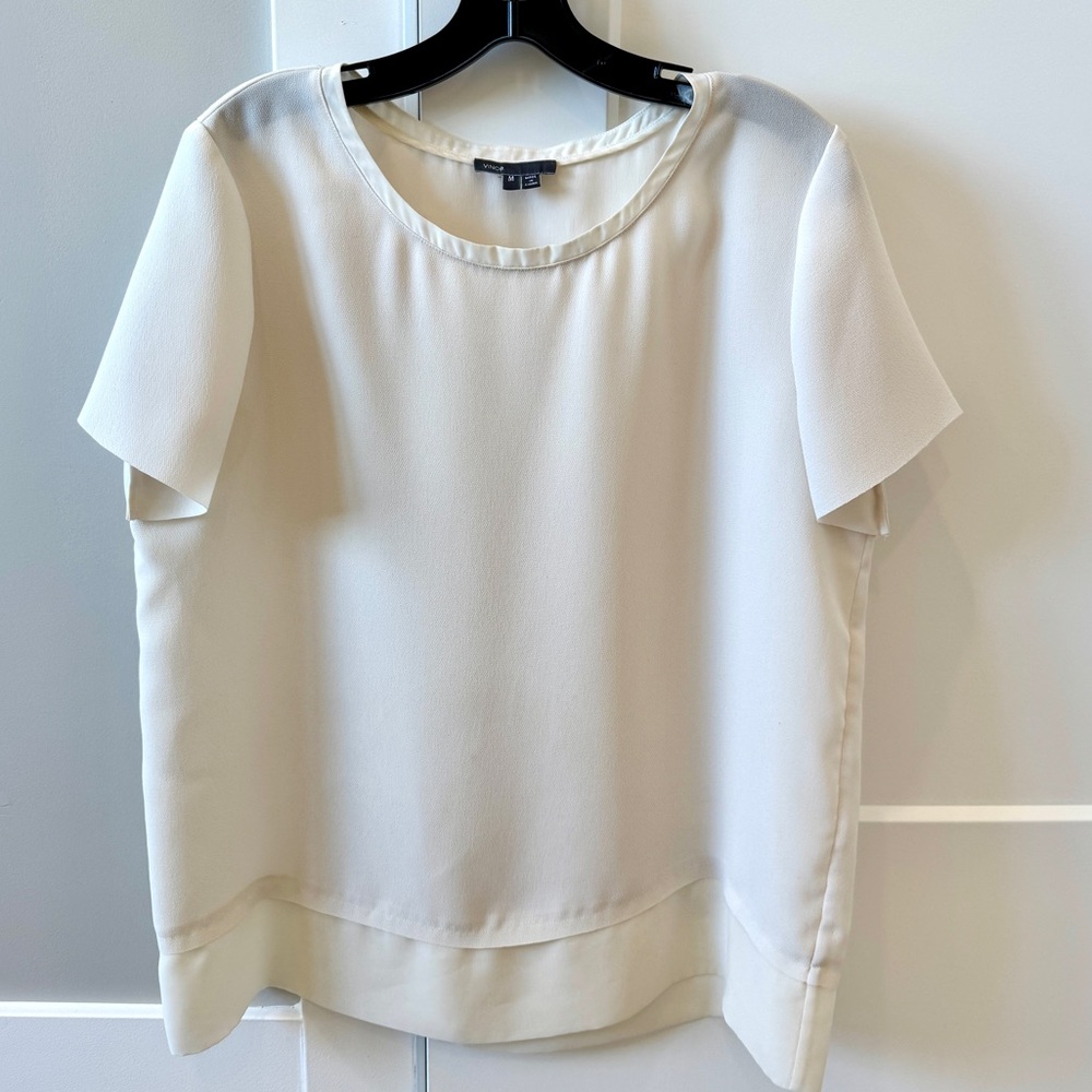Vince Crepe Silk Blouse With Sheer Trim